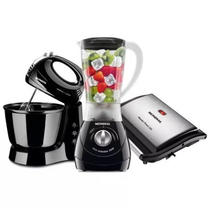 Kit Mondial Batedeira Pratica com Liquidificador Easy Power e Grill Master Press